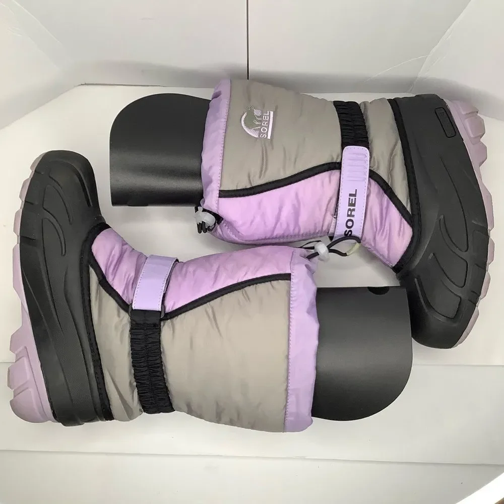 Sorel Flurry Lavender Gray Knee High Waterproof Winter Snow Big Girl Boots Sz 4
